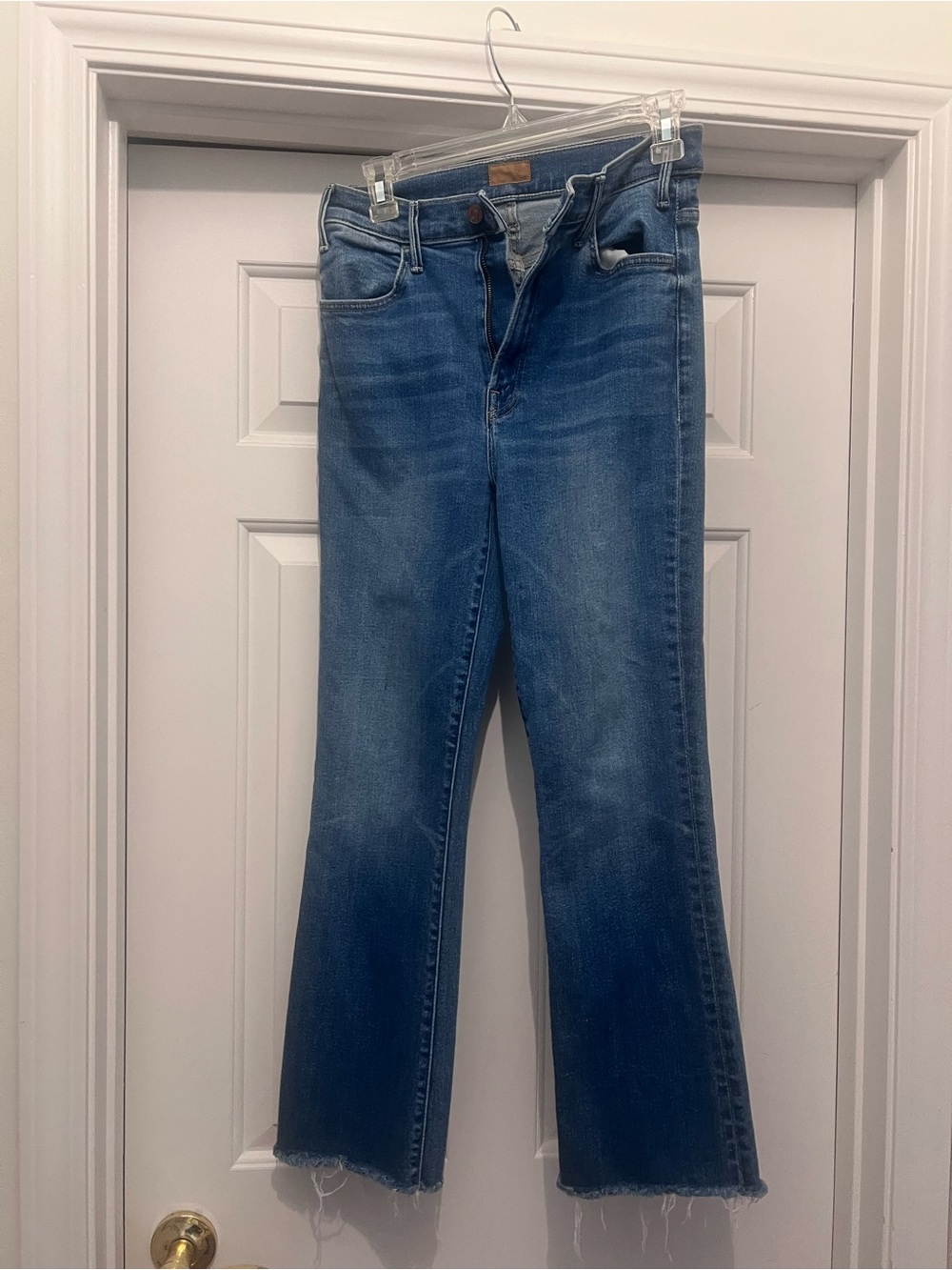 MOTHER Blue Flared Jeans with Frayed Hem